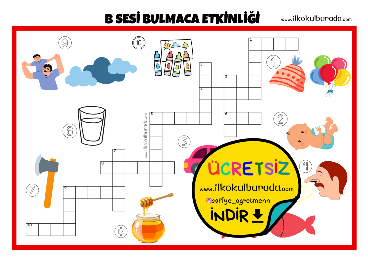 1. Sınıf B B Sesi Bulmaca Etkinliği - İlkokul Burada