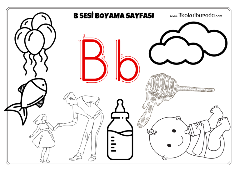 1. Sınıf B B Sesi Boyama Sayfası - İlkokul Burada