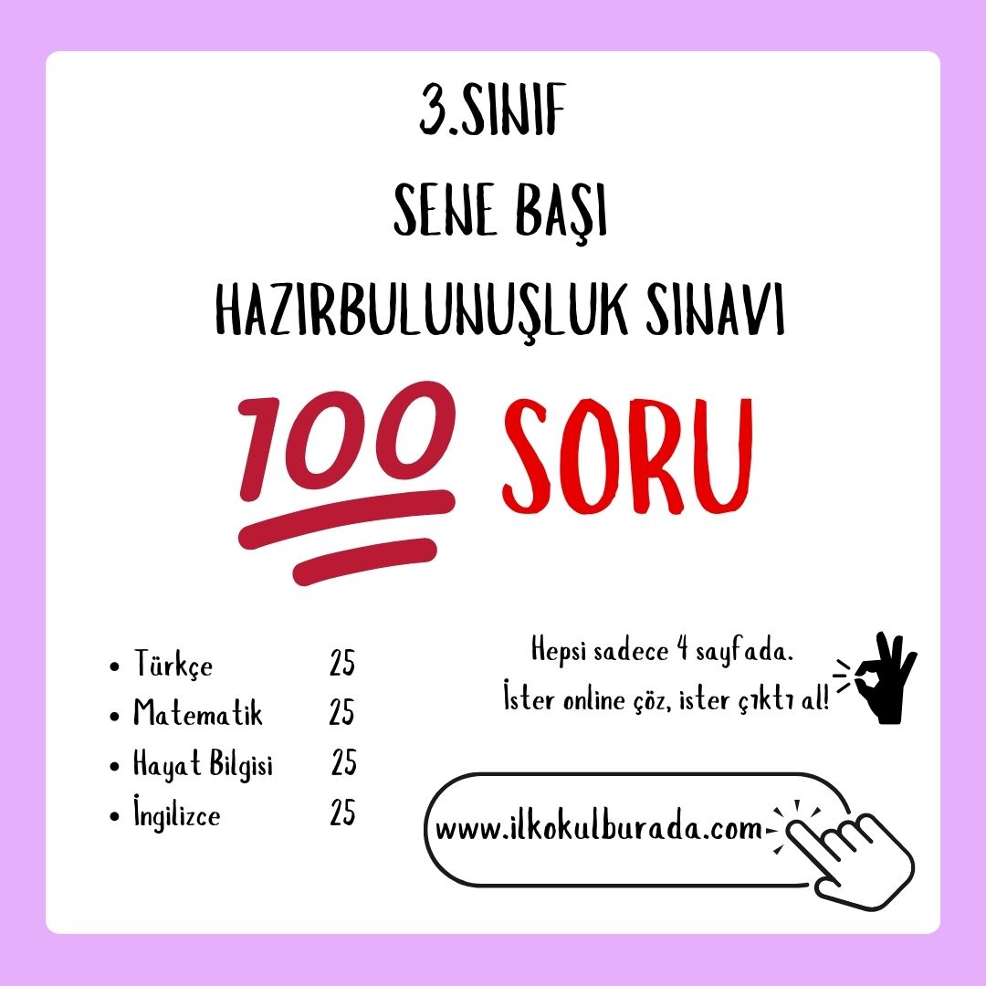 3. Sınıf - Sene Başı Hazırbulunuşluk Sınavları