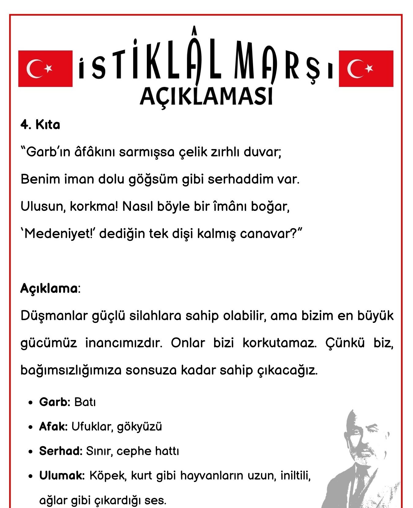 İstiklâl Marşı Açıklaması ve Anlamı Bilinmeyen Kelimeler