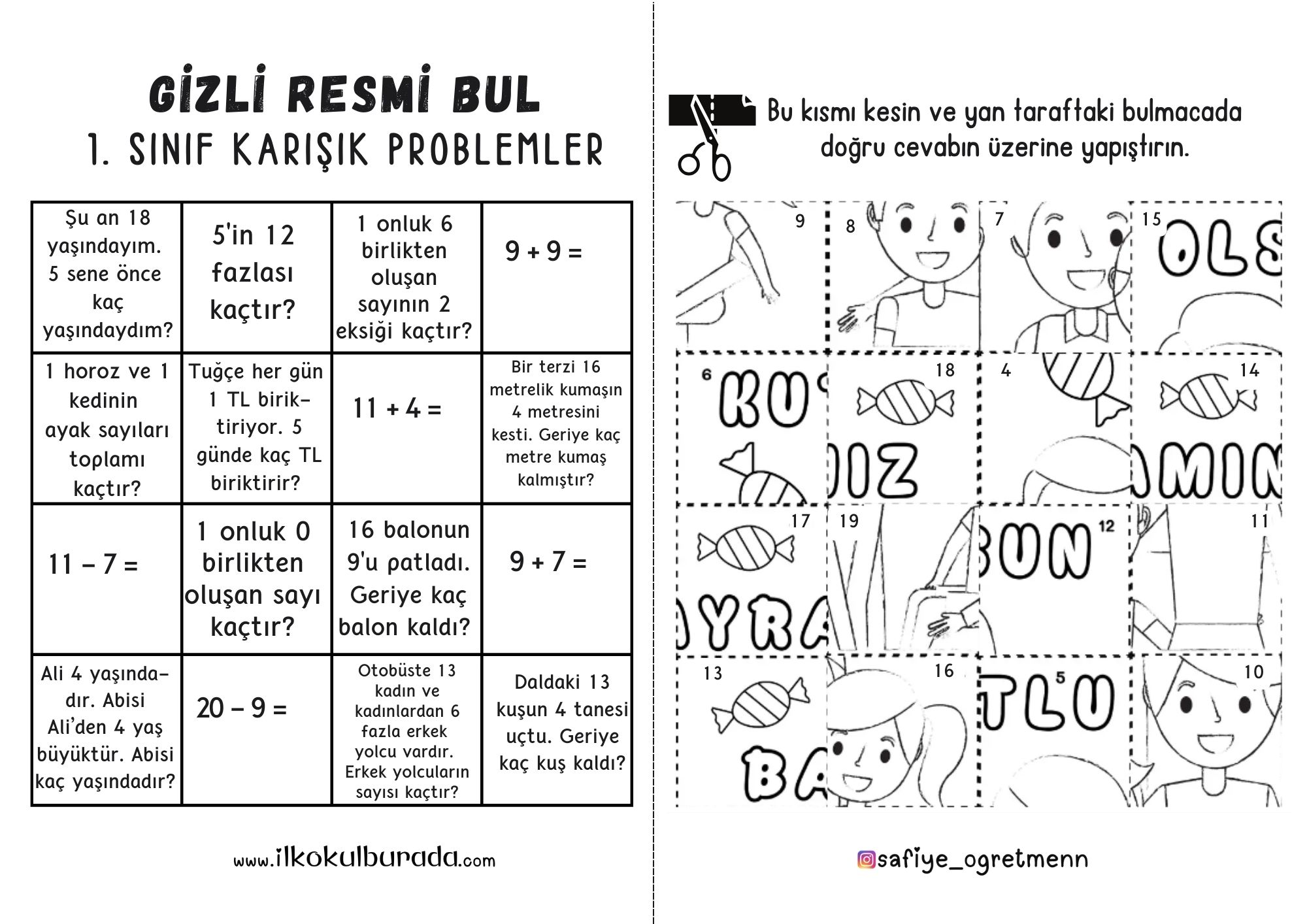 1. Sınıf Karışık Problemler - Gizli Resmi Bul Etkinliği