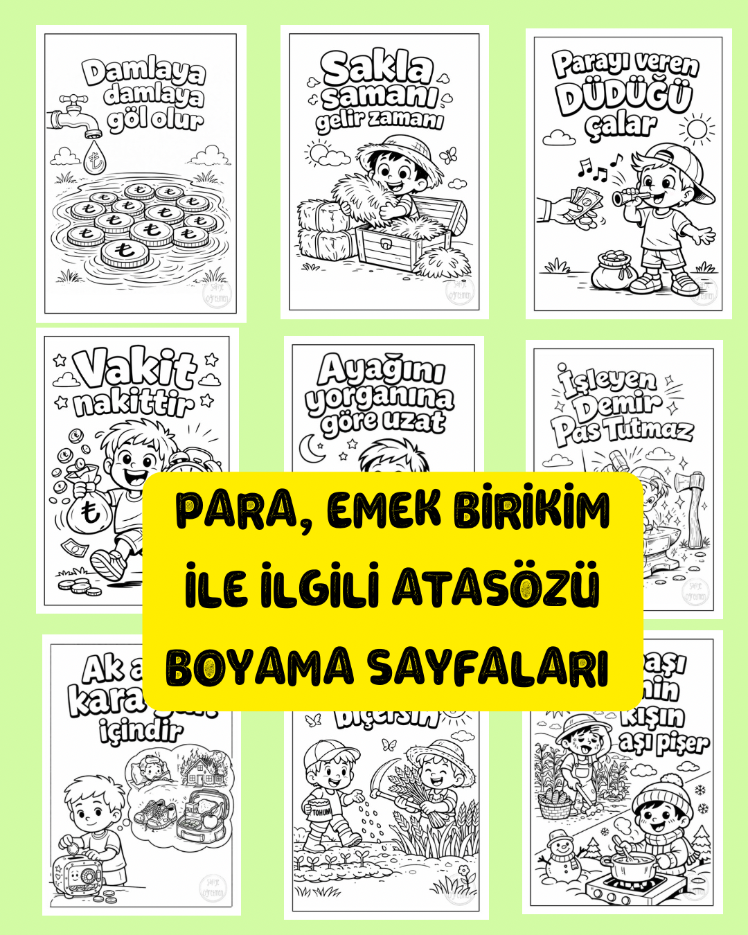 Para, Emek , Birikim ile İlgili Atasözü Boyama Sayfaları