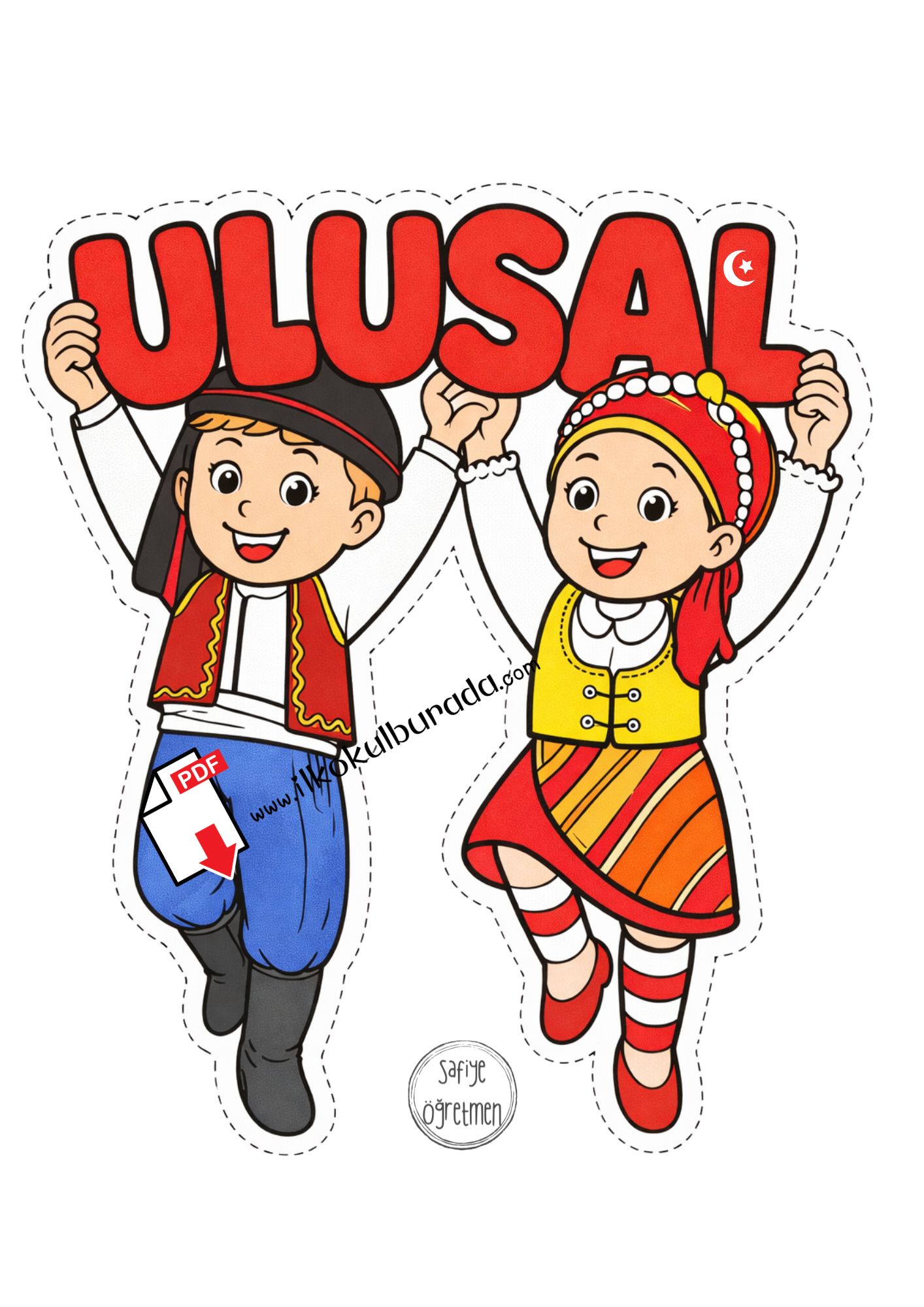 23 Nisan - Ellerinde ULUSAL Kelimesini Tutan Çocuklar - Renkli Büyük Boy