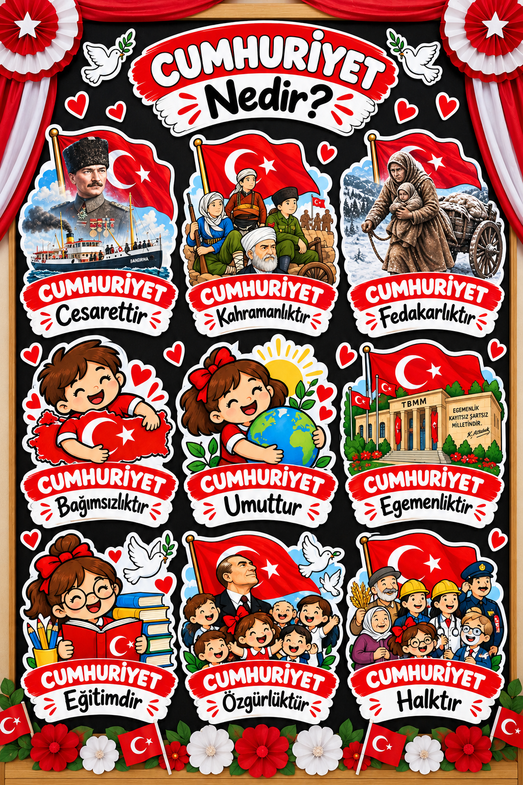 CUMHURİYET NEDİR? 29 Ekim Cumhuriyet Bayramı  Renkli  Pano Çalışmaları