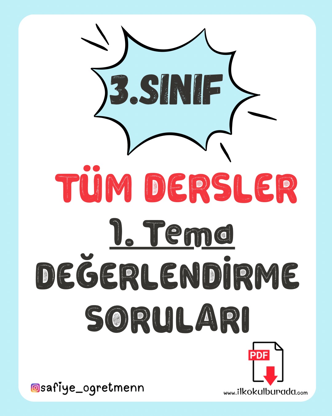 3. Sınıf Tüm Dersler 1. Tema Değerlendirme Soruları