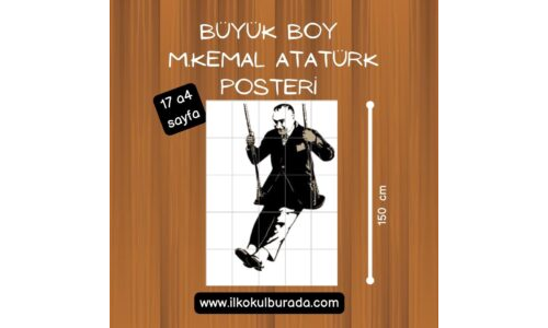 150 cm Boyunda Salıncakta Sallanan Atatürk Posteri- 17 a4 Sayfa Birleştir